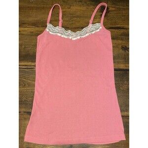 VTG Y2K Charlotte Russe Pink Cami Top Lace Trim Ribbed Coquette Feminine Size S